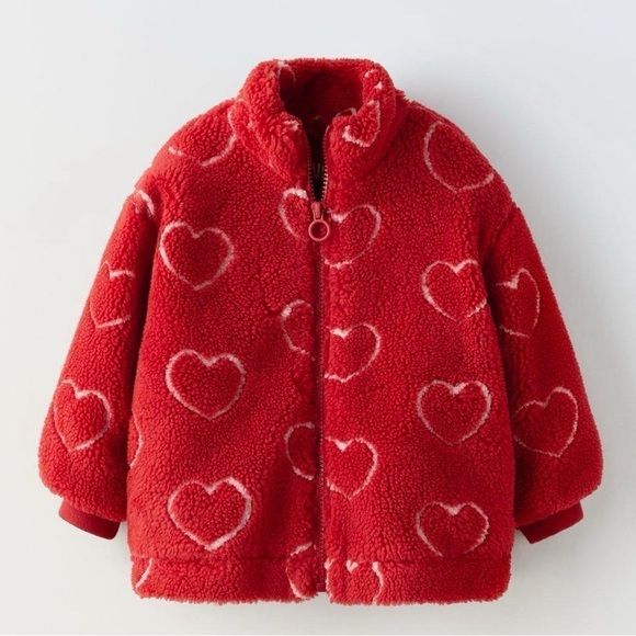 Zara Other - NWT Zara Red Heart Patterned Kids sweater jacket fleece 18- 24 months